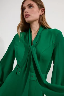 KarenMillen Robe midi Jersey Ponte Georgette Mix<Femme Robes Mi-Longues|Robes À Manches Longues