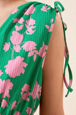 Dorothy Perkins Robe Midi Jersey Verte à Motifs Floraux avec Bretelles Nouées et Taille Froncée<Femme Robes|Robes Mi-Longues