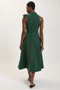 KarenMillen Robe midi à jupe complète en stretch compact avec nœud au col<Femme Robes|Robes Mi-Longues