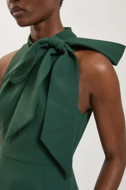 KarenMillen Robe midi à jupe complète en stretch compact avec nœud au col<Femme Robes|Robes Mi-Longues