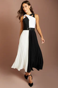 Robe Midi À Jupe Plissée Avec Encolure Croisée En Bandage
