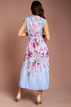 Robe Midi À Jupe Plissée Imprimée Avec Finitions En Dentelle
