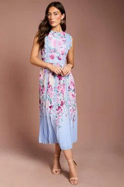Robe Midi À Jupe Plissée Imprimée Avec Finitions En Dentelle