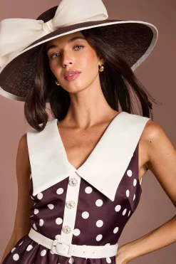 Coast Robe Midi Lisa En Crêpe À Col V Et Pois Beige<Femme Looks Chocolat|Robes Mi-Longues
