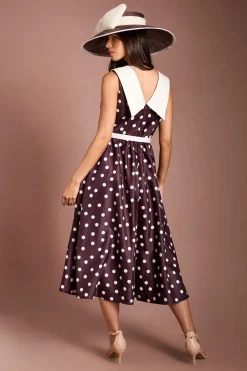Coast Robe Midi Lisa En Crêpe À Col V Et Pois Beige<Femme Looks Chocolat|Robes Mi-Longues