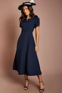 Robe Midi Lisa En Crêpe Tan Avec Nœuds Aux Épaules Et Jupe Ample
