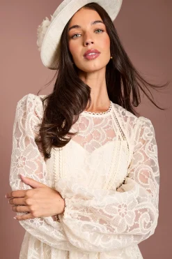 Robe Midi Lisa En Organza Brodé Avec Manches Tan