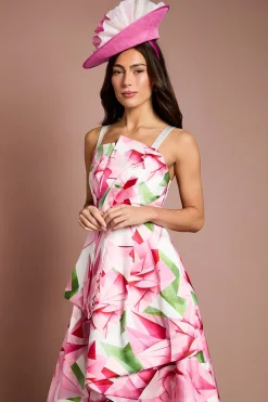 Robe Midi Lisa Imprimée Florale Beige Avec Nœud Détail