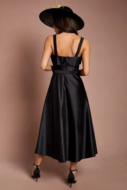 Robe Midi Lisa À Imprimé Floral Positionné Avec Ceinture Beige