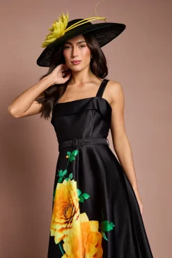 Robe Midi Lisa À Imprimé Floral Positionné Avec Ceinture Beige