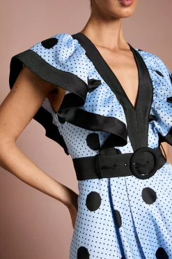 Robe Midi Lisa À Imprimé Pois Tan Avec Détails Contrastés Et Ourlet Asymétrique Haut-bas