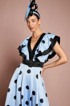 Robe Midi Lisa À Imprimé Pois Tan Avec Détails Contrastés Et Ourlet Asymétrique Haut-bas