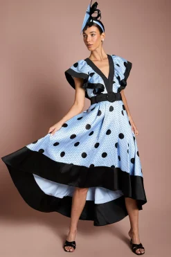 Robe Midi Lisa À Imprimé Pois Tan Avec Détails Contrastés Et Ourlet Asymétrique Haut-bas