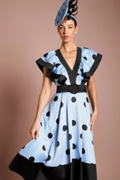 Robe Midi Lisa À Imprimé Pois Tan Avec Détails Contrastés Et Ourlet Asymétrique Haut-bas