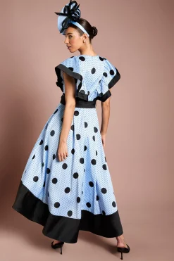 Robe Midi Lisa À Imprimé Pois Tan Avec Détails Contrastés Et Ourlet Asymétrique Haut-bas