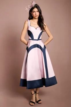Robe Midi Lisa À Jupe Ample Avec Empiècements De Couleur Taupe