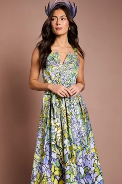 Coast Robe Midi Lisa À Jupe Ample Et Imprimé Floral Beige<Femme Robes|Robes Mi-Longues