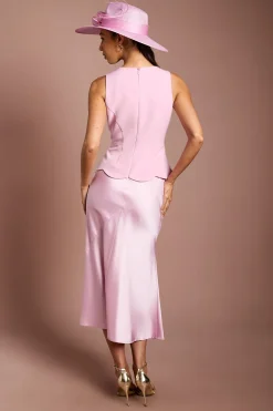 Robe Midi Lisa Tan Avec Détail Boutons Dorés Et Gilet