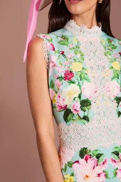 Coast Robe Midi Lisa Tan Avec Imprimé Floral Positionné Et Finitions En Dentelle<Femme Robes Mi-Longues|Satin Et Dentelle