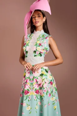 Coast Robe Midi Lisa Tan Avec Imprimé Floral Positionné Et Finitions En Dentelle<Femme Robes Mi-Longues|Satin Et Dentelle