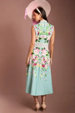 Coast Robe Midi Lisa Tan Avec Imprimé Floral Positionné Et Finitions En Dentelle<Femme Robes Mi-Longues|Satin Et Dentelle