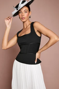 Coast Robe Midi Lisa Tan À Basque Avec Corsage Bandage Et Jupe Plissée En Georgette<Femme Robes|Robes Mi-Longues