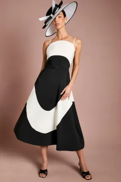Coast Robe Midi Lisa Tan à Blocs de Couleur en Crêpe avec Bretelles et Ceinture<Femme Robes|Robes Mi-Longues
