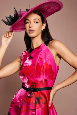 Robe Midi Lisa Tan À Col Licou Avec Grand Imprimé Floral Et Jupe Ample