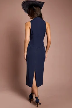 Robe Midi Lisa Tan Col Montant À Motif Floral Placé
