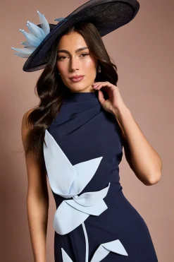 Robe Midi Lisa Tan Col Montant À Motif Floral Placé