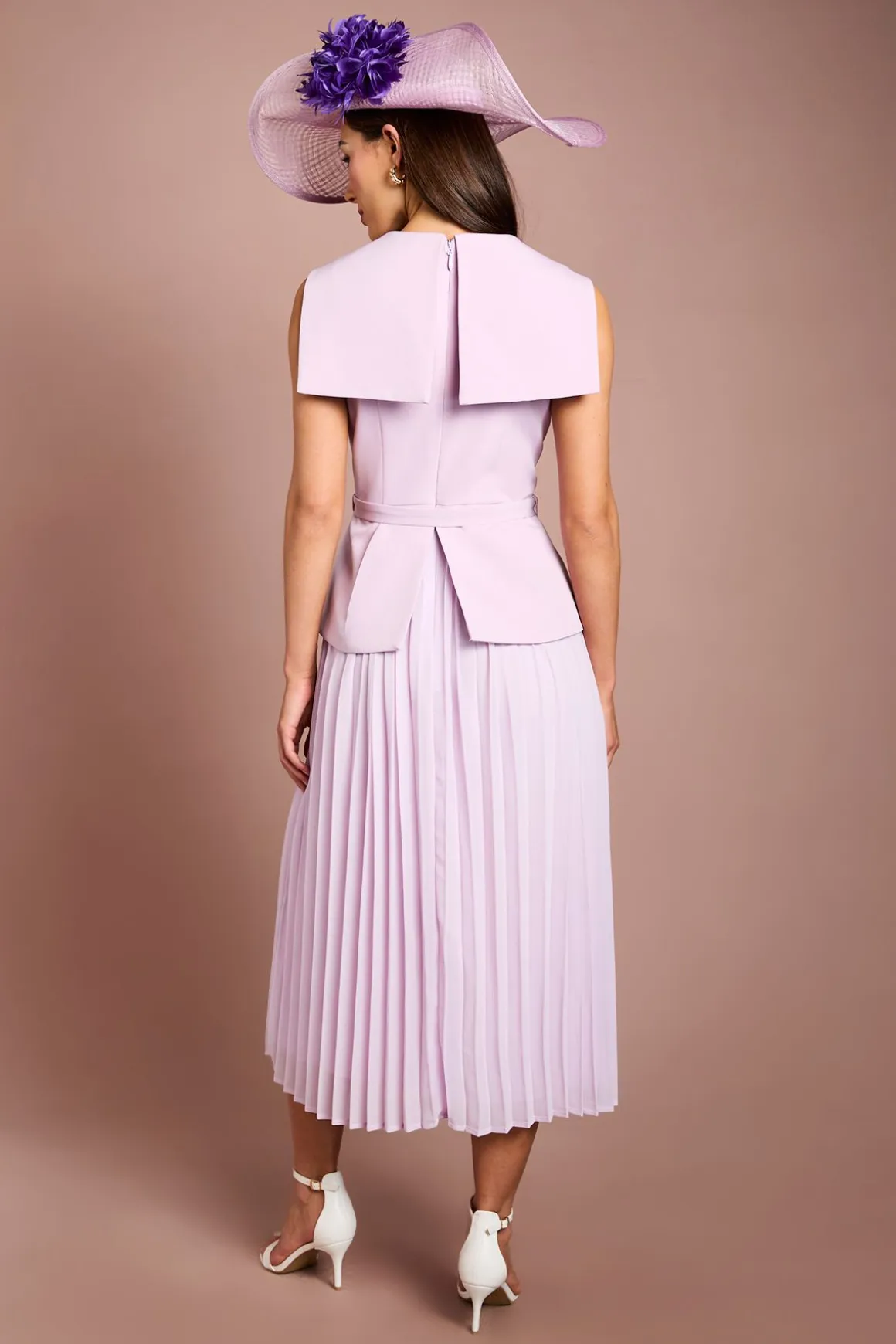 Robe Midi Lisa Tan À Col Tailleur Et Corsage Style Gilet En Crêpe