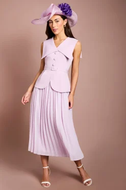 Robe Midi Lisa Tan À Col Tailleur Et Corsage Style Gilet En Crêpe