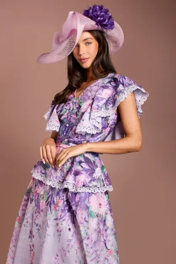Robe Midi Lisa Tan À Col V Et Volants Aux Épaules