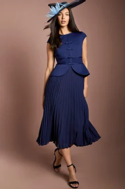 Robe Midi Lisa Tan À Corsage Bandage Jupe Plissée Et Détail Nœud