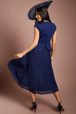 Robe Midi Lisa Tan À Corsage Bandage Jupe Plissée Et Détail Nœud