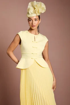 Robe Midi Lisa Tan À Corsage Bandage Jupe Plissée Et Détail Nœud