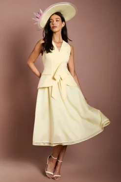 Coast Robe Midi Lisa Tan En Crêpe Avec Détail Nœud Et Style Gilet<Femme Robes|Robes Mi-Longues