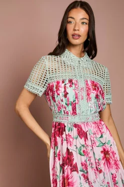 Robe Midi Lisa Tan en Dentelle Plissée Imprimée