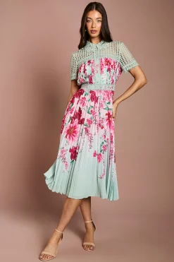 Robe Midi Lisa Tan en Dentelle Plissée Imprimée