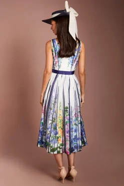 Robe Midi Lisa Tan En Organza Imprimé Avec Détail Nœud