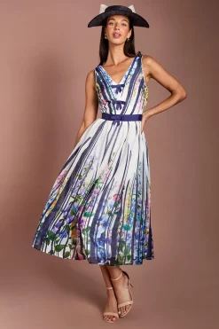 Robe Midi Lisa Tan En Organza Imprimé Avec Détail Nœud