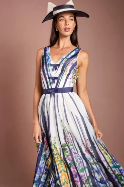 Robe Midi Lisa Tan En Organza Imprimé Avec Détail Nœud