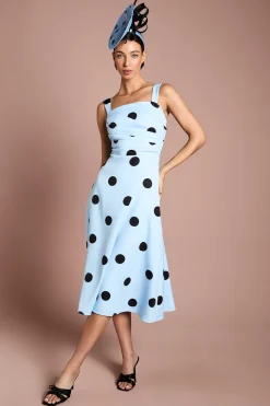 Robe Midi Lisa Tan À Imprimé À Pois Avec Détail Plissé Et Jupe Ample