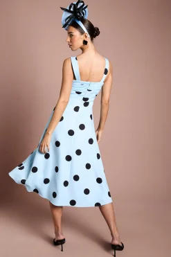 Robe Midi Lisa Tan À Imprimé À Pois Avec Détail Plissé Et Jupe Ample