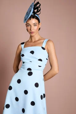 Robe Midi Lisa Tan À Imprimé À Pois Avec Détail Plissé Et Jupe Ample