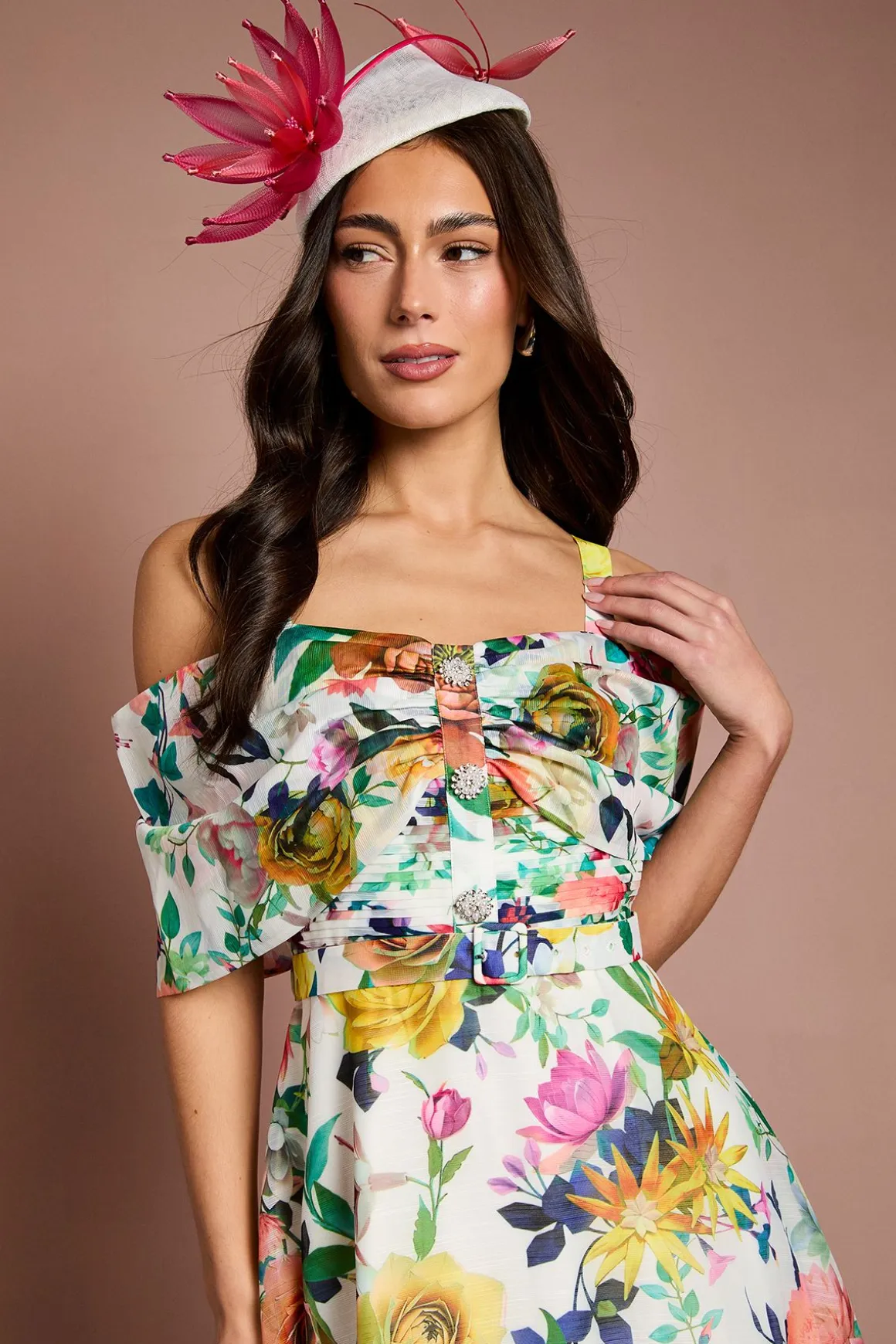 Robe Midi Lisa Tan À Jupe Ample Et Col Bardot