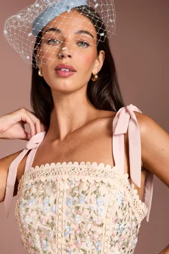 Coast Robe Midi Lisa Tan À Jupe Plissée En Mesh Brodé<Femme Robes|Robes Mi-Longues
