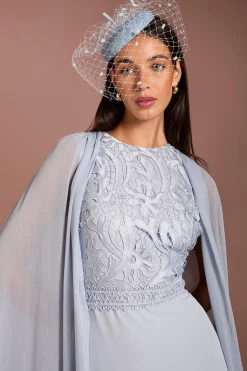 Robe Midi Lisa Tan À Manches Cape En Dentelle