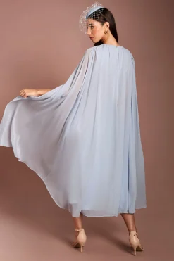 Robe Midi Lisa Tan À Manches Cape En Dentelle