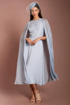 Robe Midi Lisa Tan À Manches Cape En Dentelle